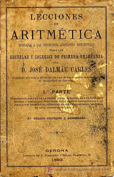Old books: ARITMETICA 1893 GERONA