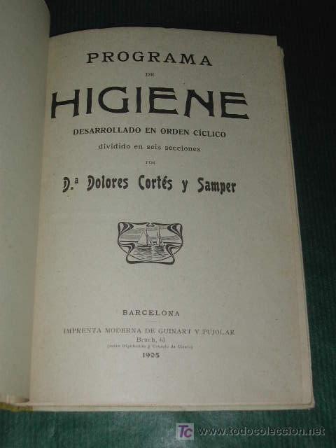 Libros antiguos: PROGRAMA DE HIGIENE, de Dolores Cortes i Samper 1905 - Foto 2