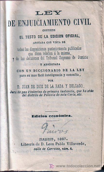 Libros antiguos: LIBRO-LEY DE ENJUICIAMIENTO CIVIL AÑO 1867 - Foto 1 - 26113875