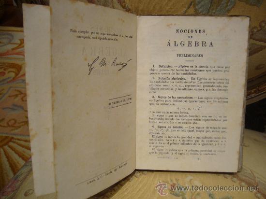 Libros antiguos: &rdquo;NOCIONES DE ALGEBRA&rdquo; DE G.M. BRU&Ntilde;O. - Foto 2
