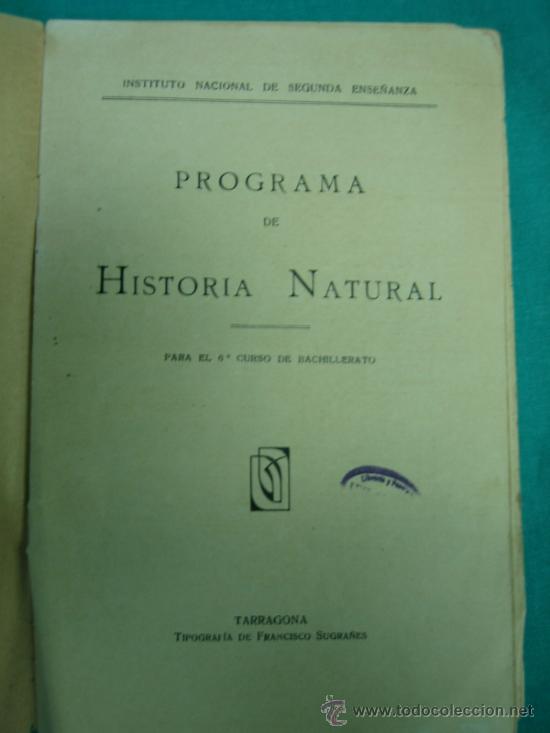 Libros antiguos: Programa de Historia Natural. Curso 6&ordm; de Bachiller - Foto 2