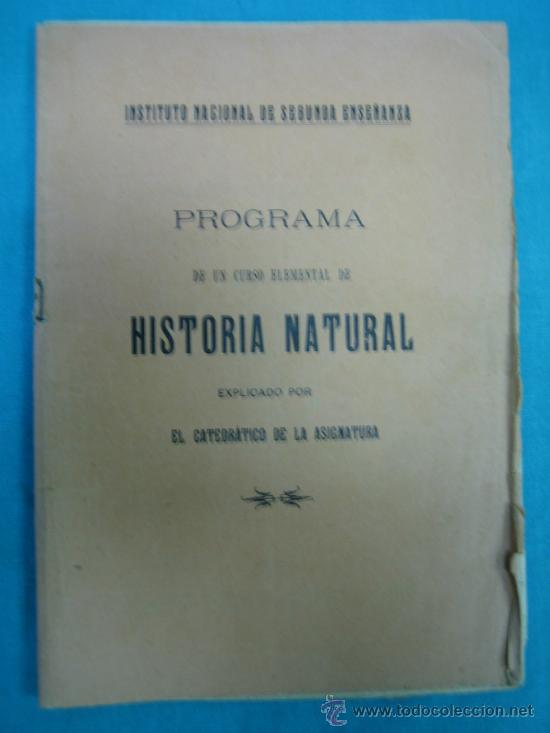 Libros antiguos: Programa de Historia Natural. Curso elemental - Foto 1