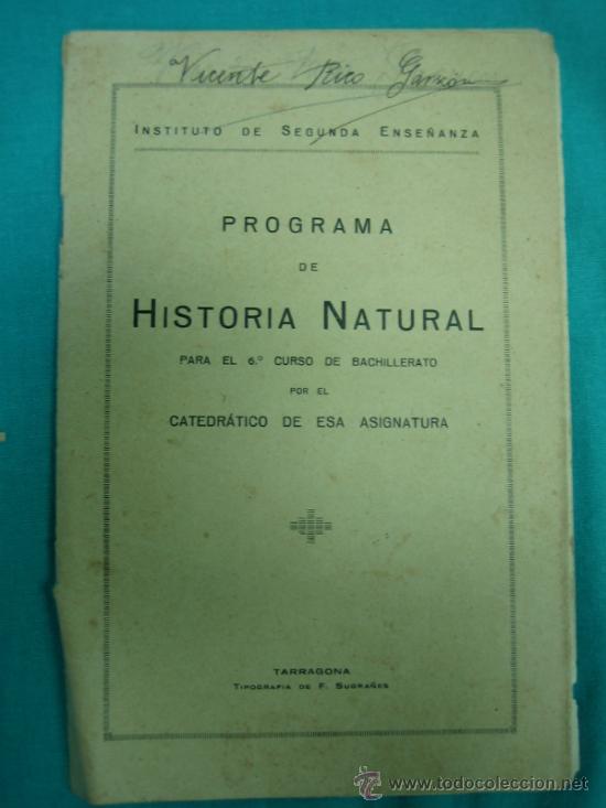 Libros antiguos: Programa de Historia Natural. Curso 6&ordm; de Bachiller - Foto 1