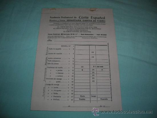 Libros antiguos: Libreta de medidas Corte Espa&ntilde;ol - Foto 1