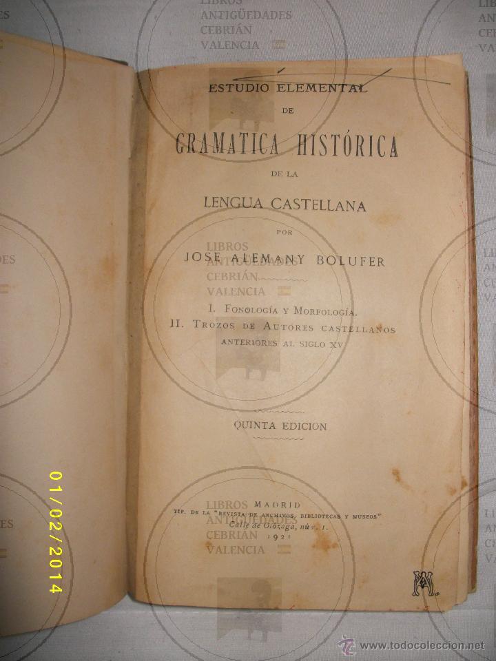 Antiquarische B&uuml;cher: ESTUDIO ELEMENTAL DE GRAMATICA HIST&Oacute;RICA DE LA LENGUA CASTELLANA