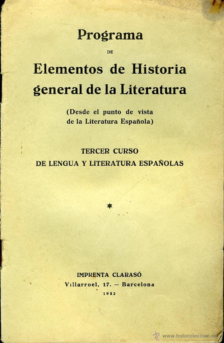 Livros antigos: Programa de Elementos de Historia general de la Literatura (desde el punto de vista de la Literatura