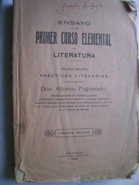 Livros antigos: ENSAYO DE UN PRIMER CURSO ELEMENTAL DE LITERATURA. VOL 2&ordm; PR&Aacute;CTICAS LITERARIAS