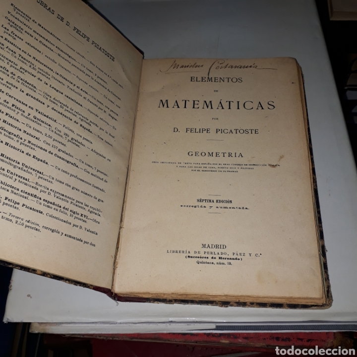 Libros antiguos: Felipe Picatoste, Elementos de matem&aacute;ticas,Geometr&iacute;a - Foto 1
