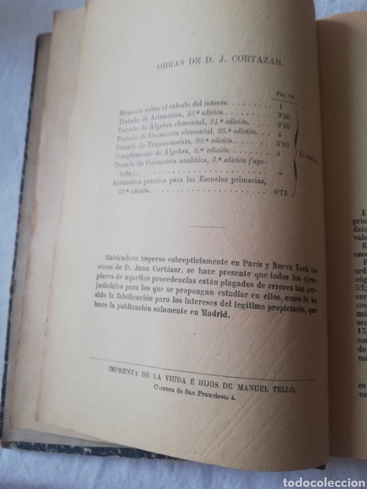 Libros antiguos: Tratado de &Aacute;lgebra Elemental D. J. CORTAZAR - Foto 6