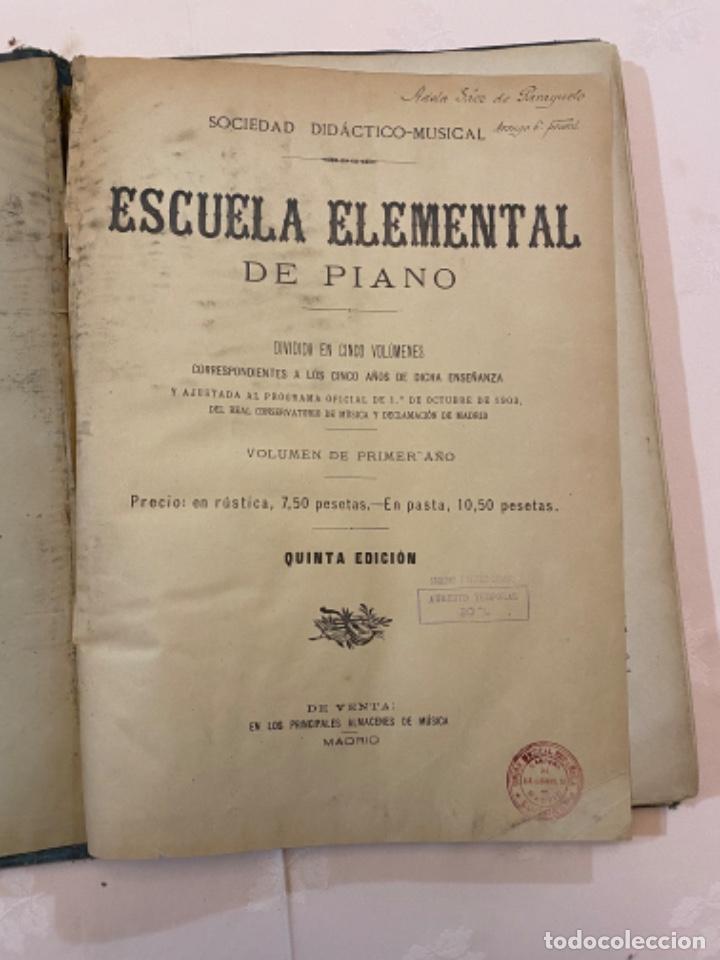 Libros antiguos: Escuela elemental de piano 1 edicion - Foto 2
