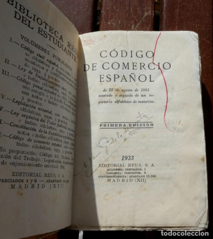 Libros antiguos: C&oacute;digo de Comercio espa&ntilde;ol. Editorial Reus del estudiante. Primera edici&oacute;n 1933 - Foto 2