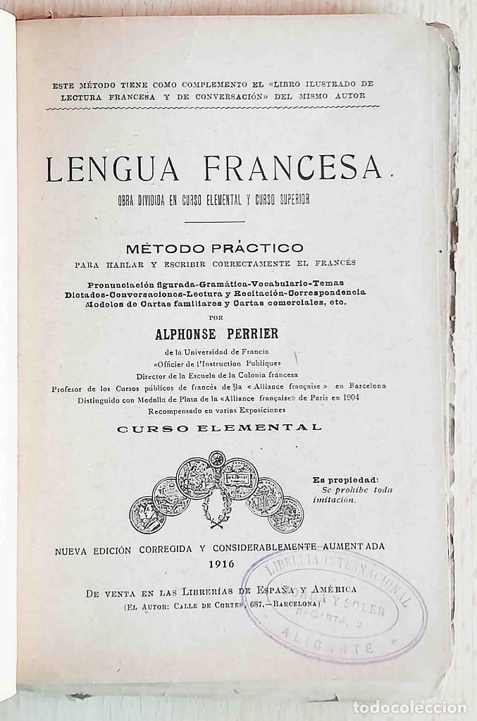 Libros antiguos: A. Perrier. Lengua francesa. Curso elemental. 1916 - Foto 2