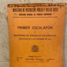 Livros antigos: 85.- PRIMER ESCALAFÓN DE MAESTRAS DE ESCUELAS NACIONALES. REPÚBLICA 1.933. Lote 359121935