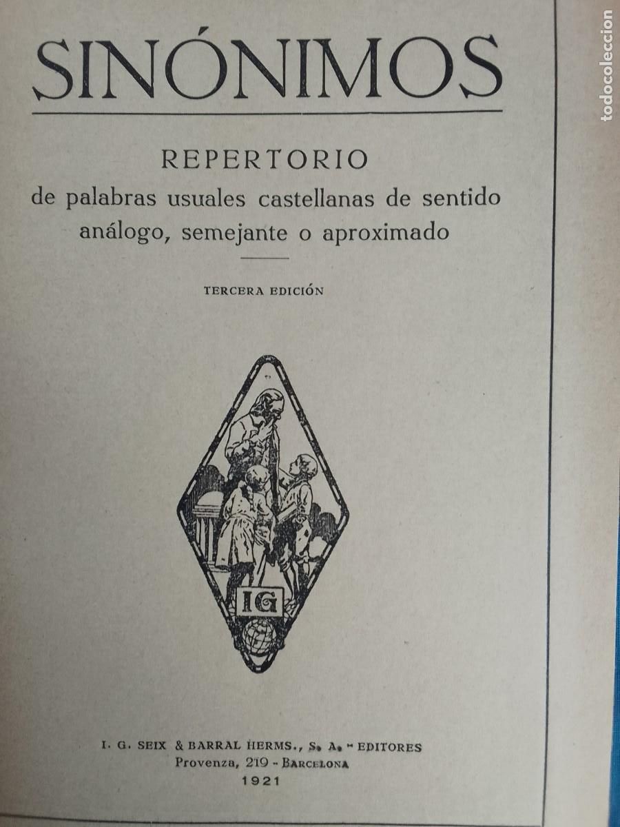 Libros antiguos: SINONIMOS. SEIX BARRAL 1921. - Foto 2