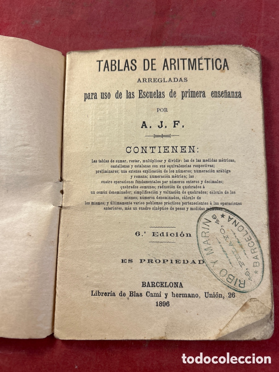 Libros antiguos: TABLAS DE ARITM&Eacute;TICA 1896 - Foto 2