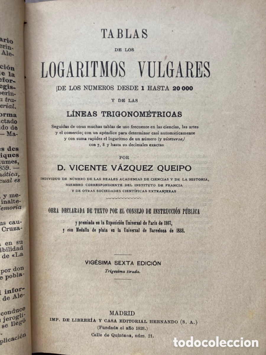 Libros antiguos: Logaritmos vulgares - Foto 2