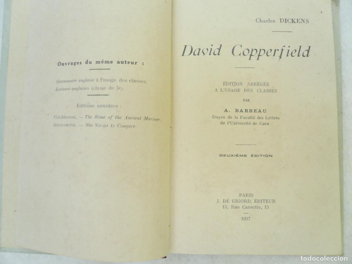 Libros antiguos: DAVID COPPERFIELD EDITION ABR&Eacute;G&Eacute;E &Aacute; LUSAGE DES CLASSES PAR A. BARBEAU - Foto 3