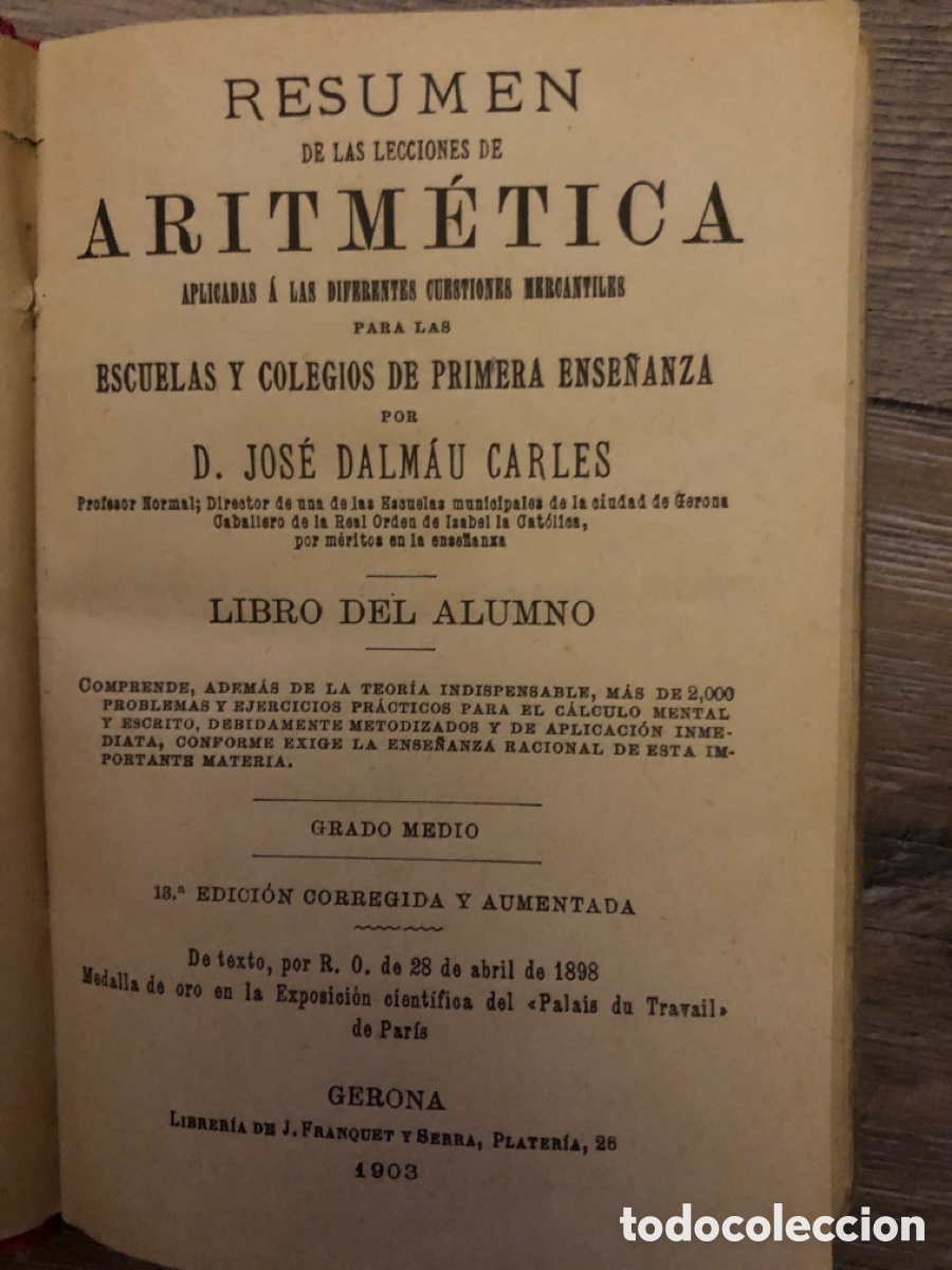 Libros antiguos: Libro resumen aritm&eacute;tica - Foto 2