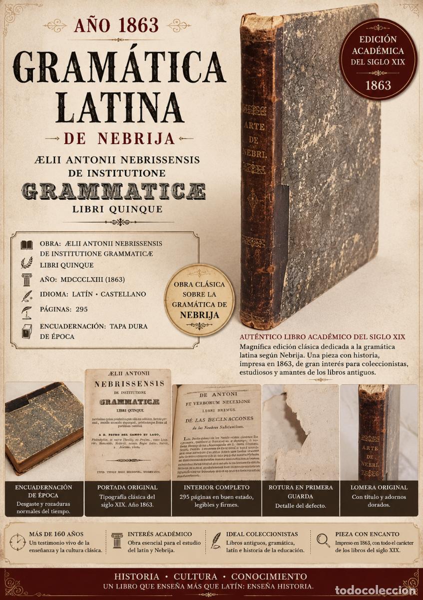 Libros antiguos: A&Ntilde;O 1863 !! GRAM&Aacute;TICA LATINA DE NEBRIJA / &AElig;LII ANTONII NEBRISSENSIS / LAT&Iacute;N