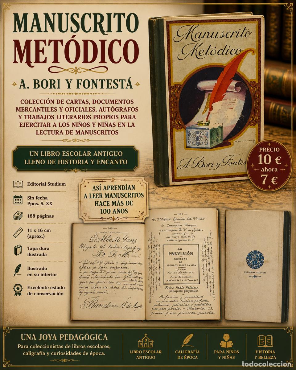 Libros antiguos: MANUSCRITO MET&Oacute;DICO / A. BORI Y FONTEST&Aacute; / LIBRO ESCOLAR ANTIGUO / MUY BONITO