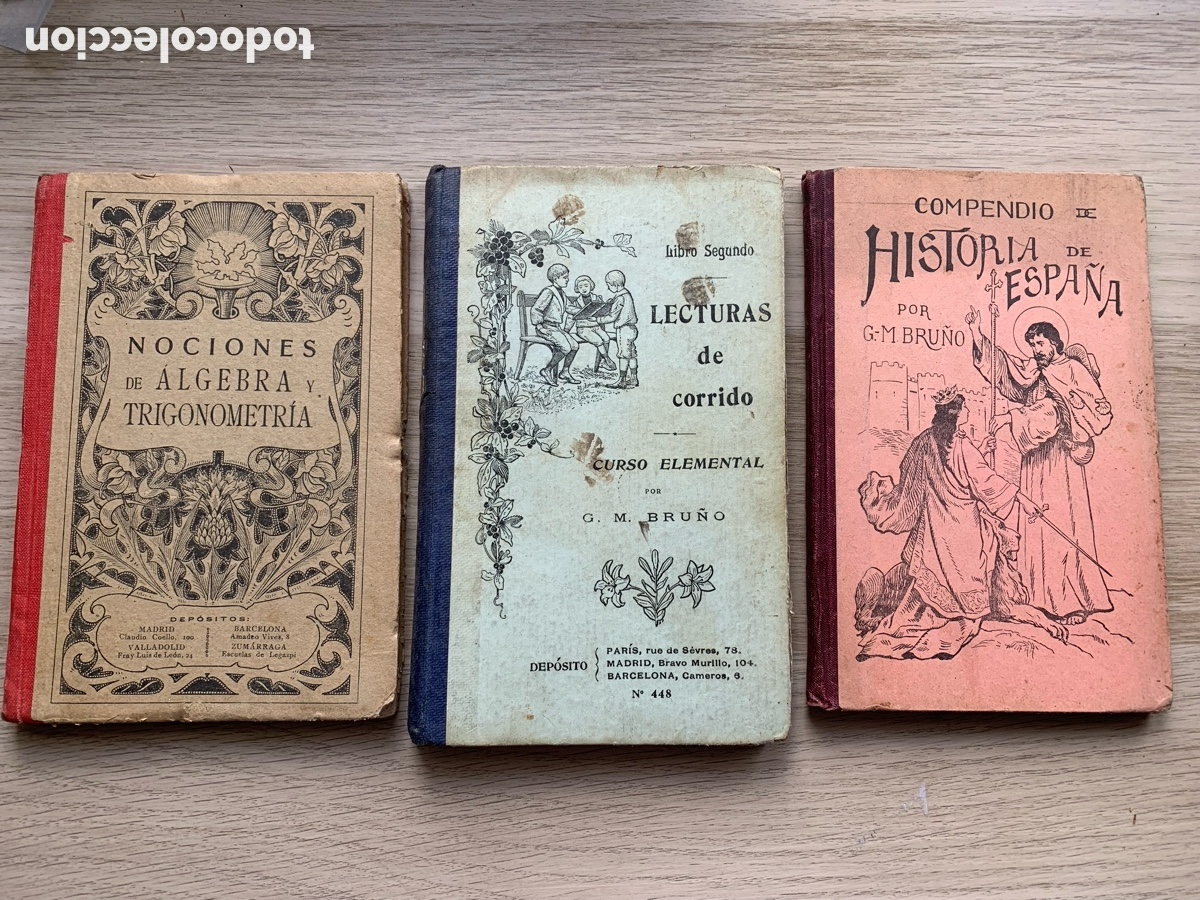 Libros antiguos: &bull;Lote x3 Antiguos Libros Ediciones Bru&ntilde;o - &Aacute;lgebra, trigonometr&iacute;a , lectura e historia