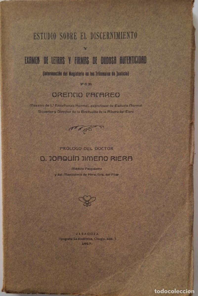 Libros antiguos: ESTUDIO SOBRE EL DISCERNIMIENTO de Orencio Pacareo