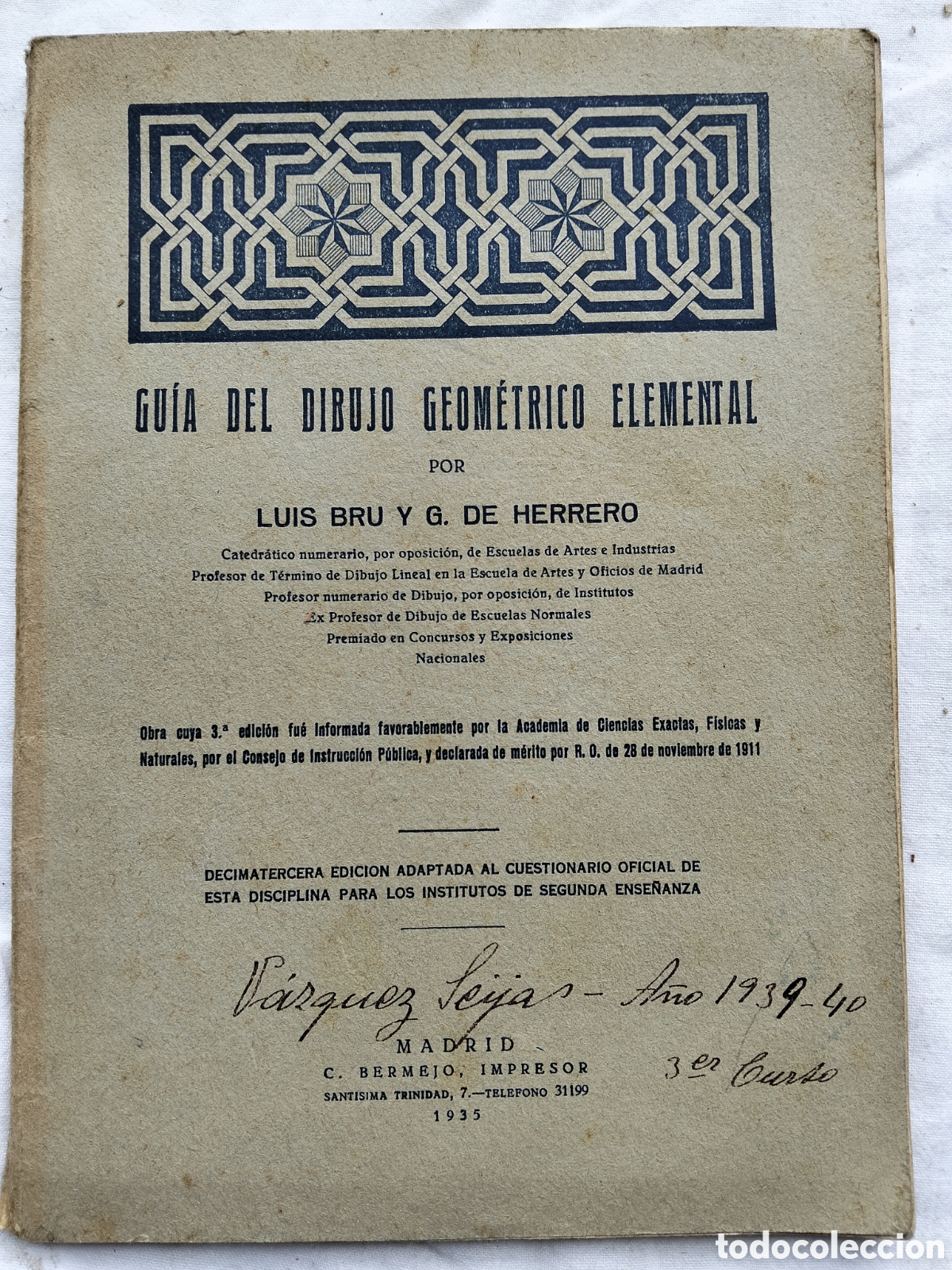 Libros antiguos: GUIA DEL DIBUJO GEOM&Eacute;TRICO ELEMENTAL 1935