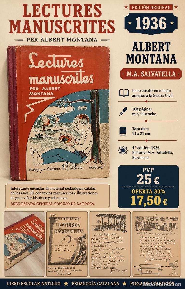 Libros antiguos: A&Ntilde;O 1936!! | LECTURES MANUSCRITES | ALBERT MONTANA | M.A. SALVATELLA | CATAL&Aacute;N