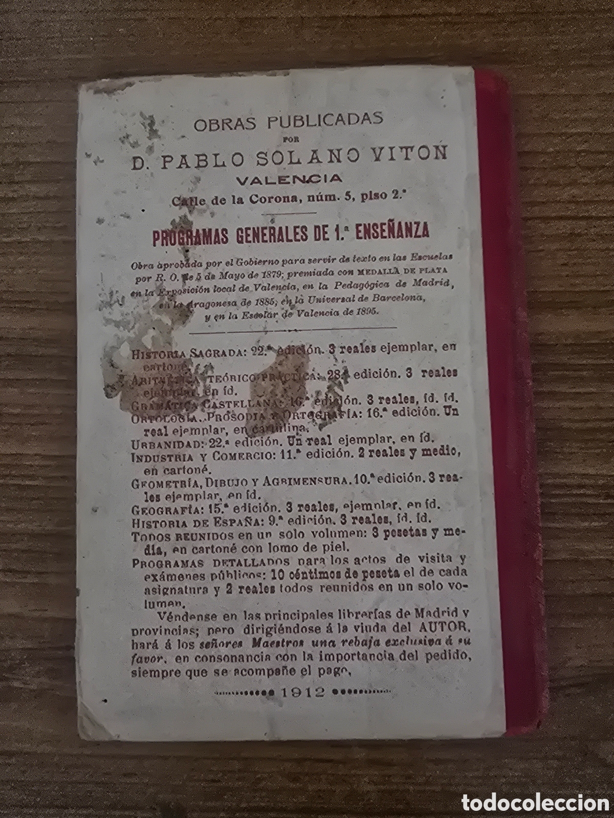 Libros antiguos: PROGRAMAS GENERALES ARITMETICA,A&Ntilde;O 1912, - Foto 2