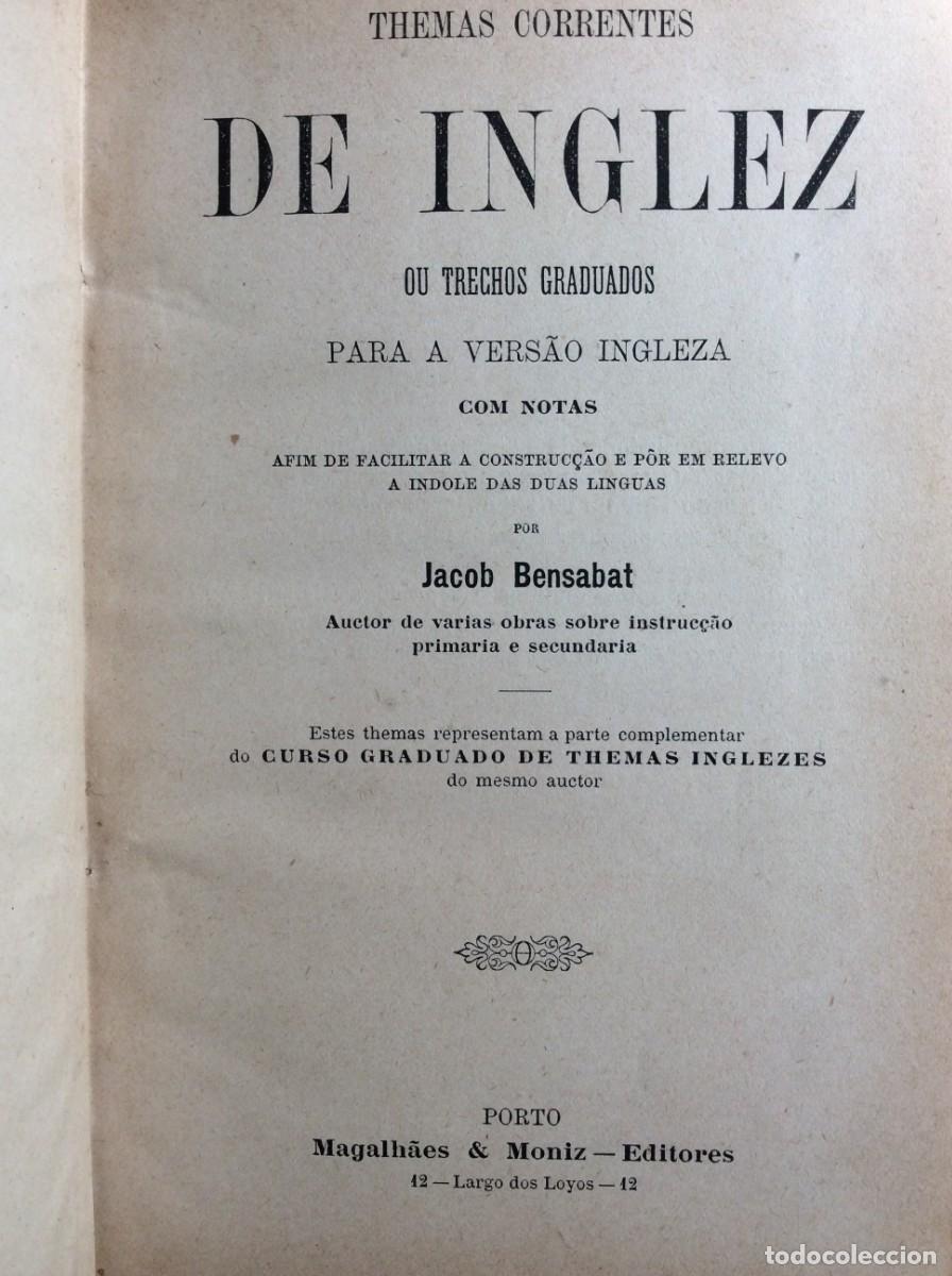 Libros antiguos: Themas Correntes de Inglez ou Trechos Graduados para a Vers&atilde;o Ingleza ( Manual escolar ), 1890
