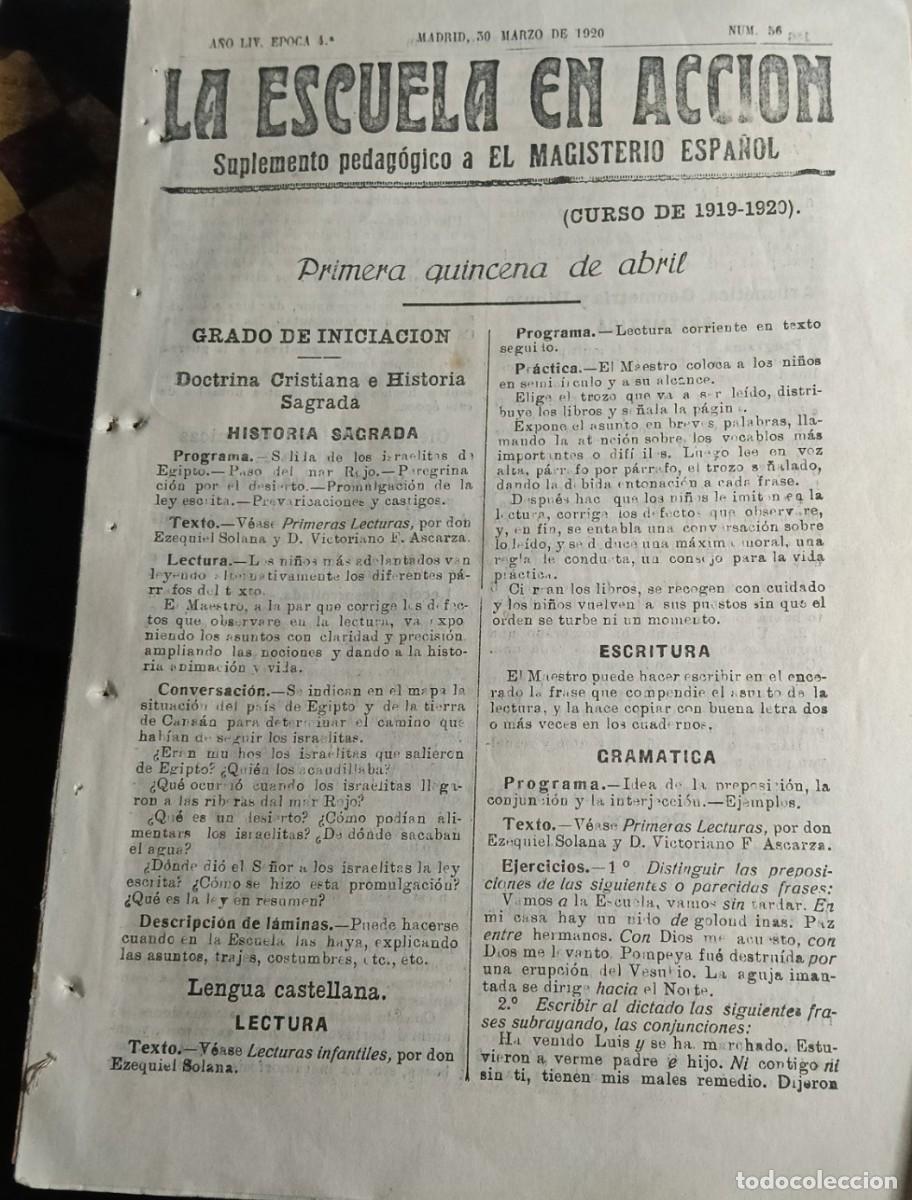 Libros antiguos: LA ESCUELA EN ACCI&Oacute;N SUPLEMENTO PADAG&Oacute;GICO A EL MAGISTERIO ESPA&Ntilde;OL