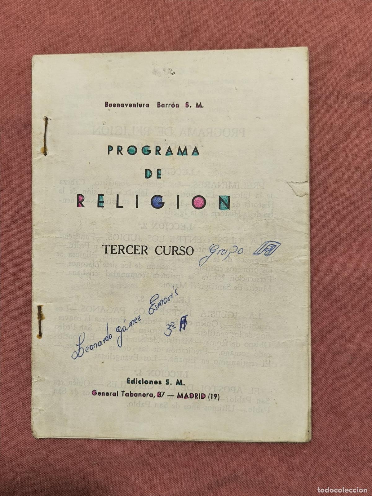 Libros antiguos: Programa de Religi&oacute;n Tercer Curso &ndash; Ediciones SM Barr&oacute;n Escolar Antiguo
