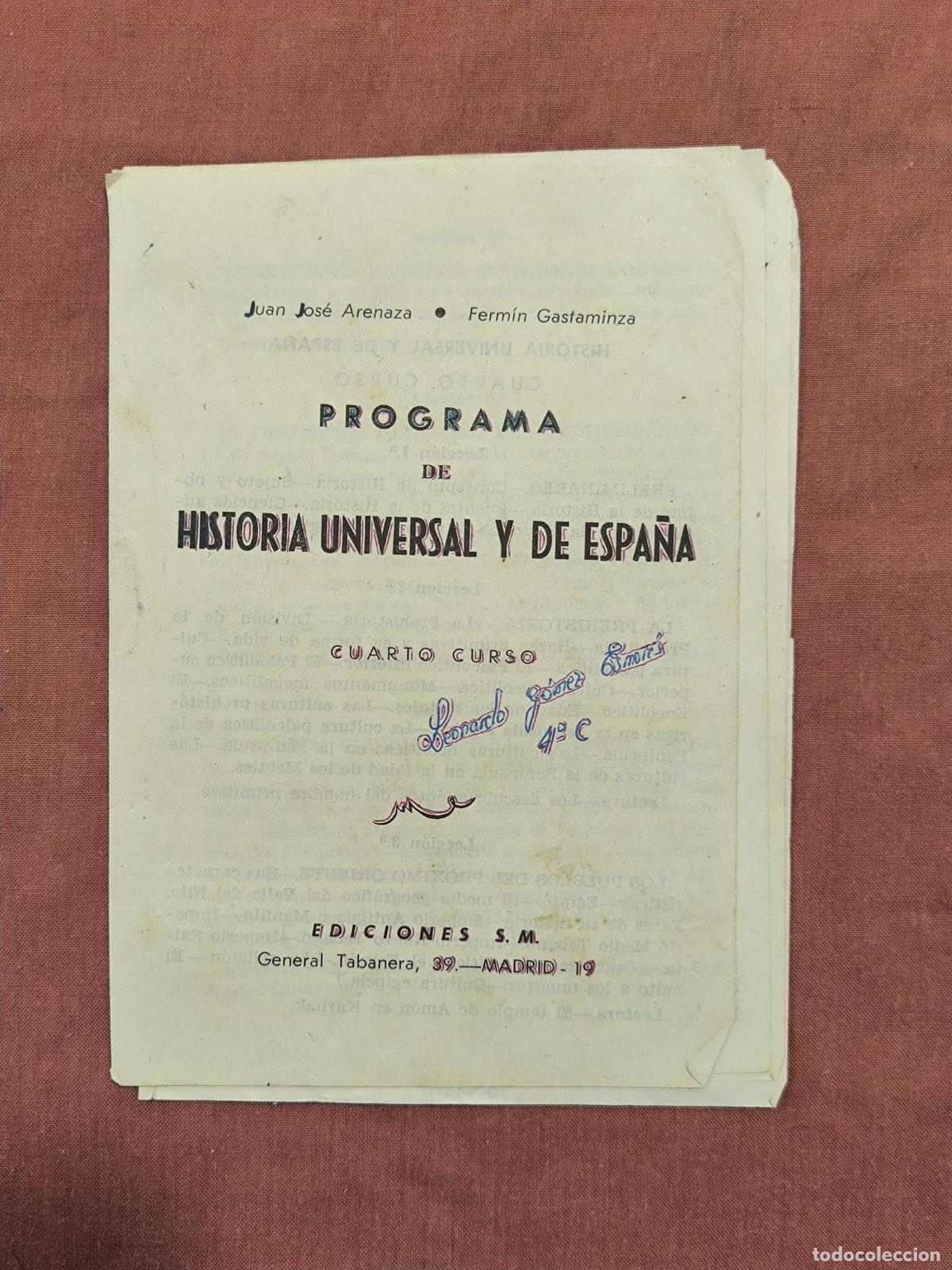 Libros antiguos: Programa de Historia Universal y de Espa&ntilde;a Cuarto Curso &ndash; Ediciones SM Antiguo