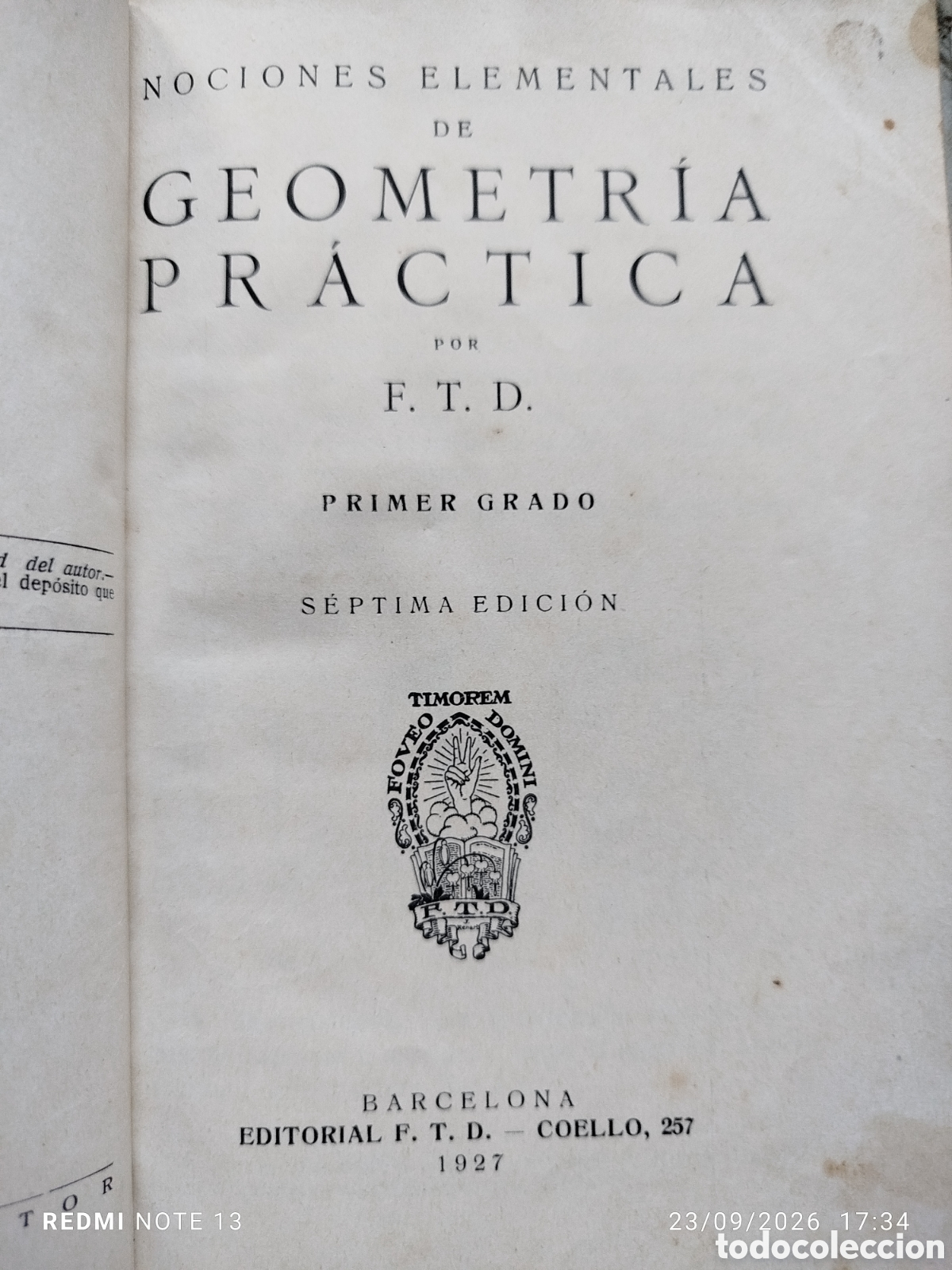Libros antiguos: Geometr&iacute;a ed.FTD.1927 - Foto 3