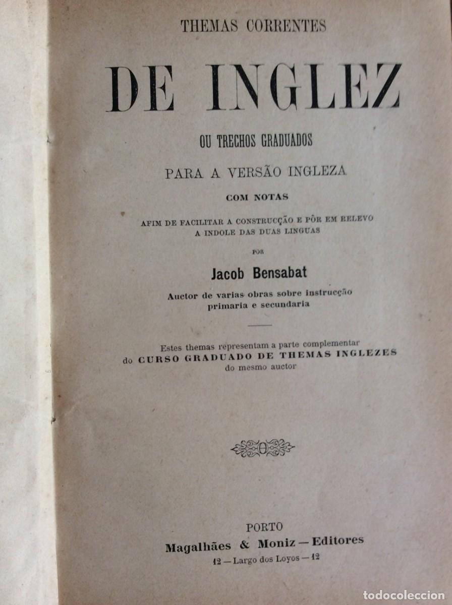 Libros antiguos: Themas Correntes de Inglez ou Trechos Graduados para a Vers&atilde;o Ingleza ( Manual escolar ), 1890
