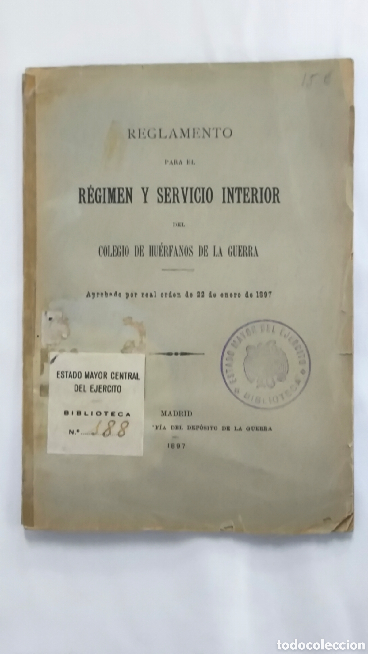 Livros antigos: Libro R&eacute;gimen y servicio interior del Colegio huerfanos de guerra 1897