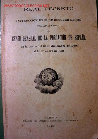 Old books: Real Decreto. Instruccion de 29 de octubre de 1920. Censo