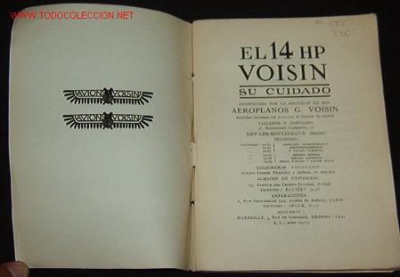 Libros antiguos: Folletos del 14HP Voisin - Foto 1