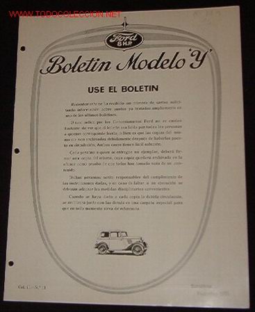 Libros antiguos: Bolrtin de 8 p&agrave;ginas Ford, perforado - Foto 1
