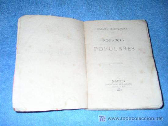 Libros antiguos: ROMANCES POPULARES - CARLOS FRONTAURA - A&Ntilde;O 1867. - Foto 2