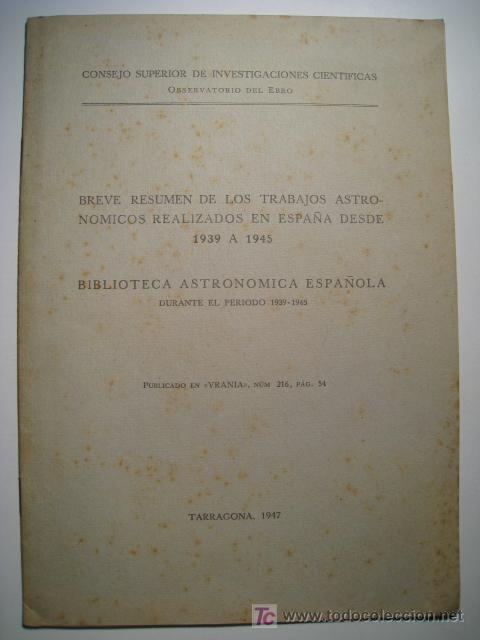 Livros antigos: BIBLIOTECA ASTRONOMICA ESPA&Ntilde;OLA - MEMORIA 1939-1945