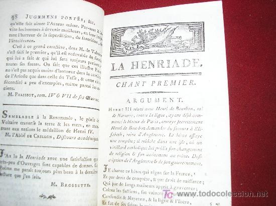 Libros antiguos: 1788 LA HENRIADA CON LAS VARIANTES. VOLTAIRE. Chez BROCAS. EN FRANCES - Foto 6