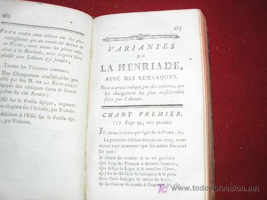 Libros antiguos: 1788 LA HENRIADA CON LAS VARIANTES. VOLTAIRE. Chez BROCAS. EN FRANCES - Foto 9