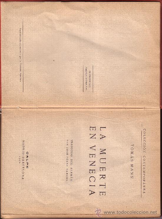 Libros antiguos: La muerte en Venecia. Tom&aacute;s MANN, 1920 - Foto 1