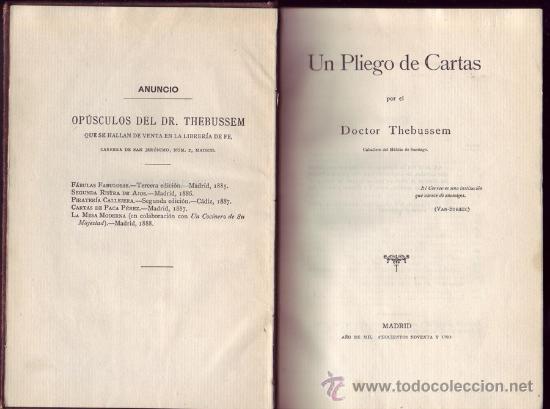 Libros antiguos: UN PLIEGO DE CARTAS. Dr. THEBUSSEM. - Foto 1