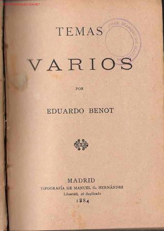 Libros antiguos: Temas varios - Eduardo Benot - 1884 - Foto 1