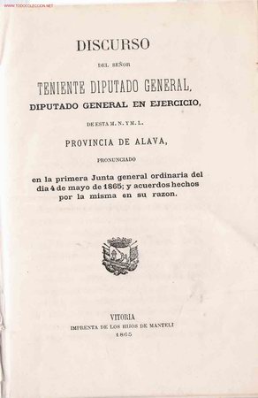 Libros antiguos: Juntas Generales de  Alava.  (1865). - Foto 1