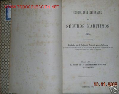 Libros antiguos: CONDICIONES GENERALES DE SEGUROS MARITIMOS.A&Ntilde;O 1867.. - Foto 1