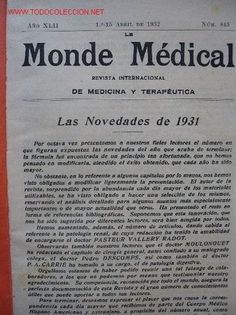 Libros antiguos: MONDE M&Eacute;DICAL 1932 - Foto 2