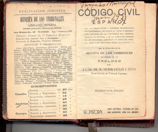 Libros antiguos: CODIGO CIVIL ESPA&Ntilde;OL VICTOR  COVIAN Y JUNCO - Foto 1